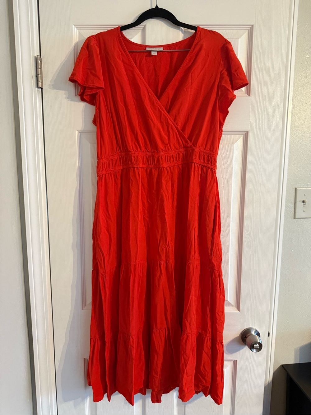 Red Short-Sleeve V-Neck Maxi Dress - Women's